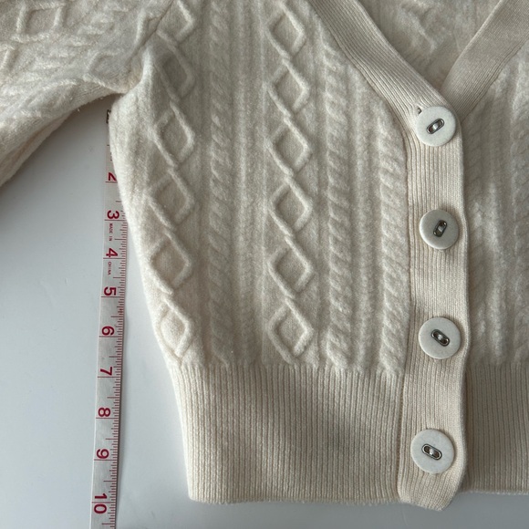 The Kooples Thick Wool Cable Knit V-Neck Button Up Cardigan Sweater Ivory size 2 - Picture 6 of 8